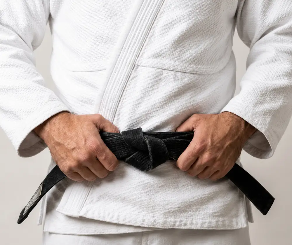 Jiu-Jitsu practitioner tying a black belt